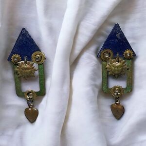 Vintage Celestial Sun House Heart Earrings
